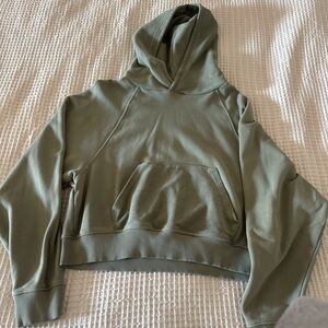 Aerie Green Cropped Sweater with Hood